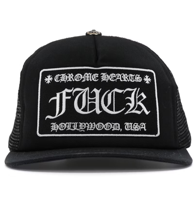 Chrome Hearts FUCK Hollywood Trucker Hat Black/Black