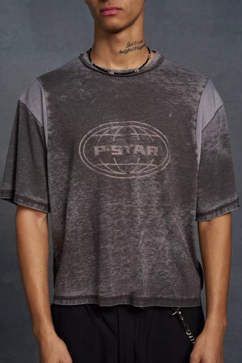 P - Star Oversized Boxy Soft Touch Burnout T-Shirt Brown - La Familia Street Culture - P Star - P - Star Oversized Boxy Soft Touch Burnout T-Shirt Brown -