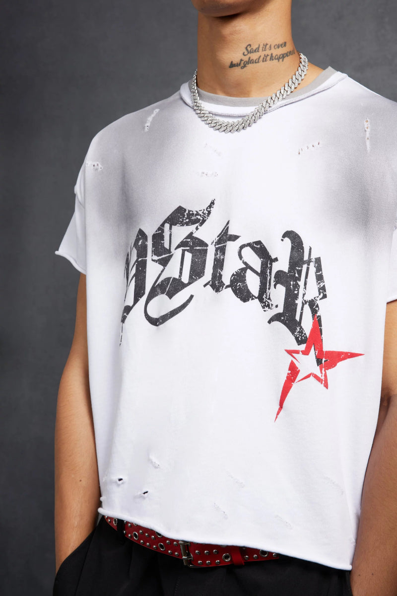 P - Star Oversized Cropped T-Shirt P - Star Print White - La Familia Street Culture - P Star - P - Star Oversized Cropped T-Shirt P - Star Print White -