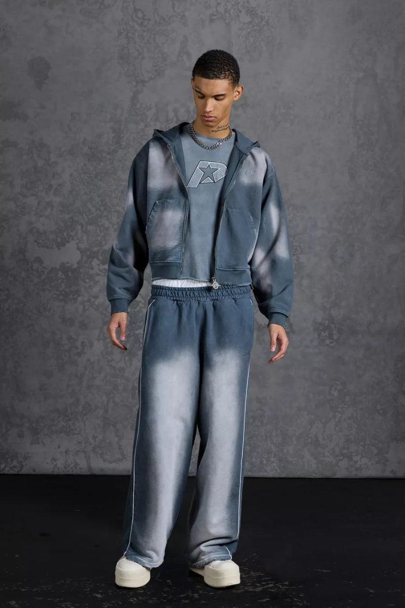 P - Star Shrunken Fit Zip Up Hoodie Appliqué Grey - La Familia Street Culture - P Star - P - Star Shrunken Fit Zip Up Hoodie Appliqué Grey -