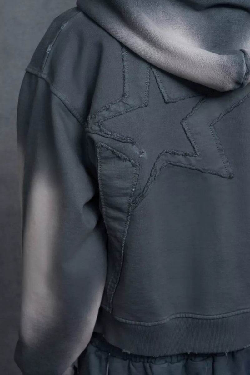 P - Star Shrunken Fit Zip Up Hoodie Appliqué Grey - La Familia Street Culture - P Star - P - Star Shrunken Fit Zip Up Hoodie Appliqué Grey -