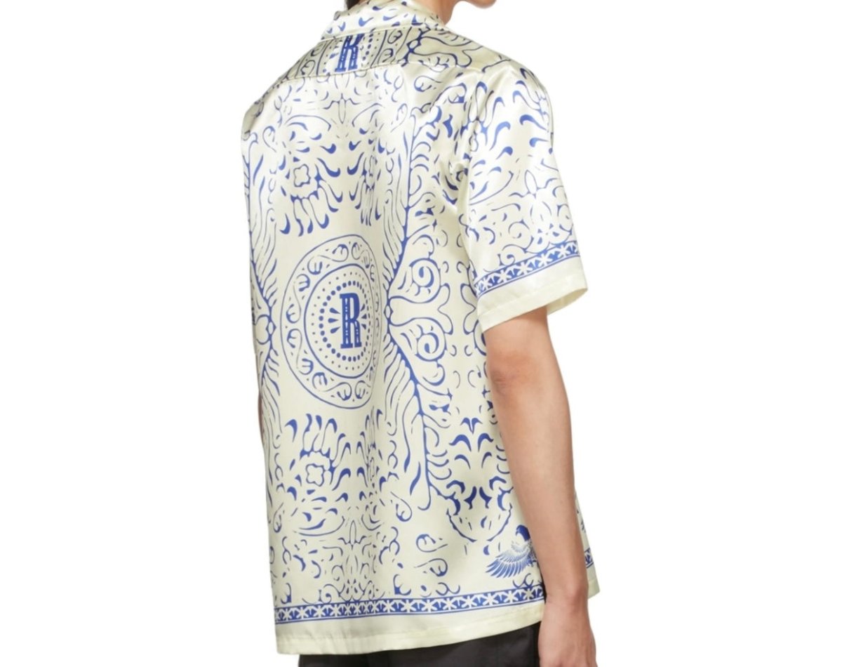 Rhude Ssense Exclusive Off White & Blue Tile Print Satin Shirt - La Familia Street Culture - Rhude - Rhude Ssense Exclusive Off White & Blue Tile Print Satin Shirt - La Familia Street Culture - Rhude Ssense Exclusive Off White & Blue Tile Print Satin Shirt -