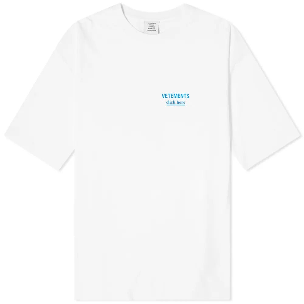 Vetements Click Here Logo T-Shirt White - La Familia Street Culture - Vetements - Vetements Click Here Logo T-Shirt White - La Familia Street Culture - Veterment Click Here Logo T-Shirt White -