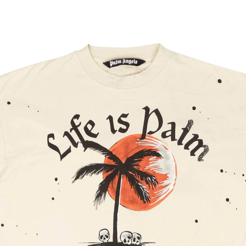Palm Angels Beige Cotton GD Sunset Palm Classic T-Shirt