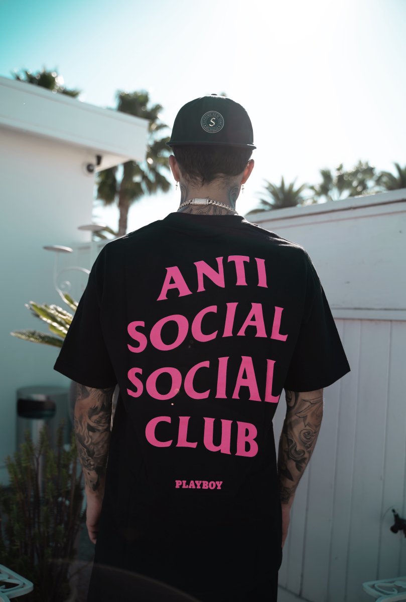 Anti Social Social Club Black Cotton PLAYBOY Logo Short Sleeve T-Shirt - La Familia Street Culture - ANTI SOCIAL SOCIAL CLUB - Anti Social Social Club Black Cotton PLAYBOY Logo Short Sleeve T-Shirt - La Familia Street Culture - Anti Social Social Club - ASSC - Hypebeast