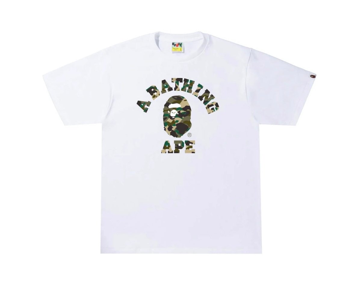 Bape 1st Camo Crazy College Tee - White - La Familia Street Culture - BAPE - Bape 1st Camo Crazy College Tee - White - La Familia Street Culture - Bape Honeycomb Camo College Tee - White/Green - 