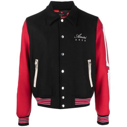 Amiri Bones Varsity Jacket- Black/ Bordeaux Red