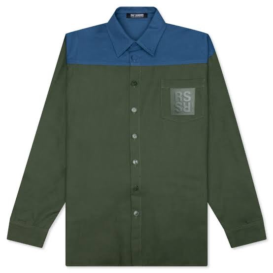 Raf Simons Oversized Bicolor R Pin Denim shirt - Khaki Blue - La Familia Street Culture