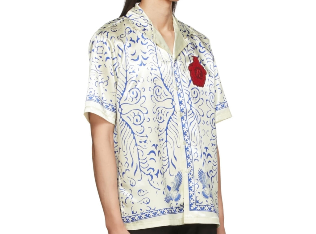 Rhude Ssense Exclusive Off White & Blue Tile Print Satin Shirt