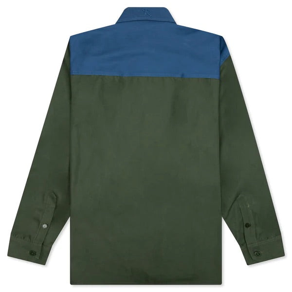 Raf Simons Oversized Bicolor R Pin Denim shirt - Khaki Blue