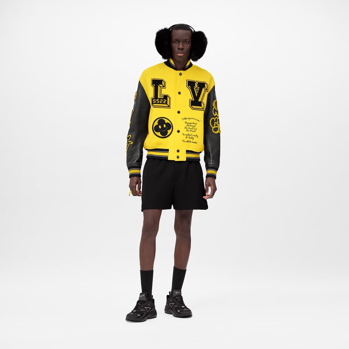 Louis Vuitton Leather Embroidered Varsity Jacket Black - La Familia Street Culture - Louis Vuitton - Louis Vuitton Leather Embroidered Varsity Black - 