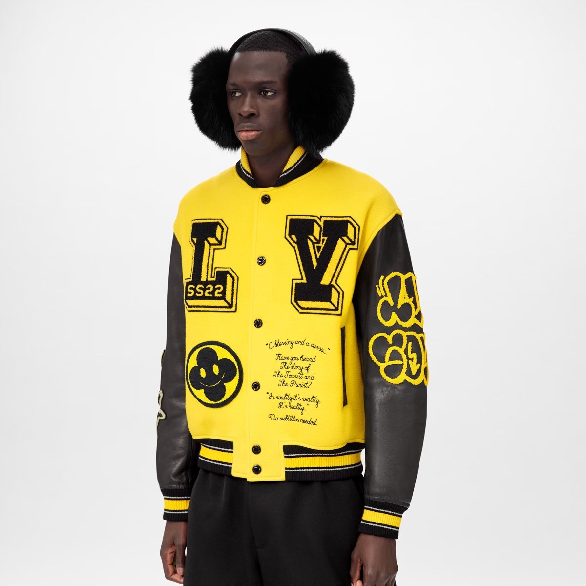 Louis Vuitton Leather Embroidered Varsity Jacket Black - La Familia Street Culture - Louis Vuitton - Louis Vuitton Leather Embroidered Varsity Black - 