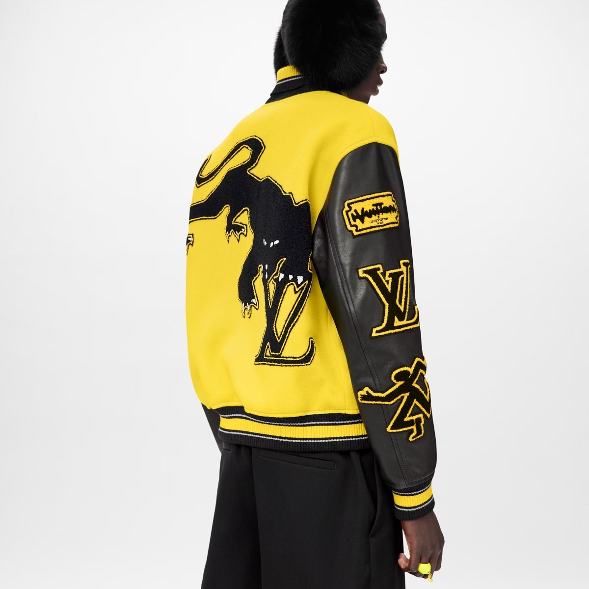 Louis Vuitton Leather Embroidered Varsity Jacket Black - La Familia Street Culture - Louis Vuitton - Louis Vuitton Leather Embroidered Varsity Black - 