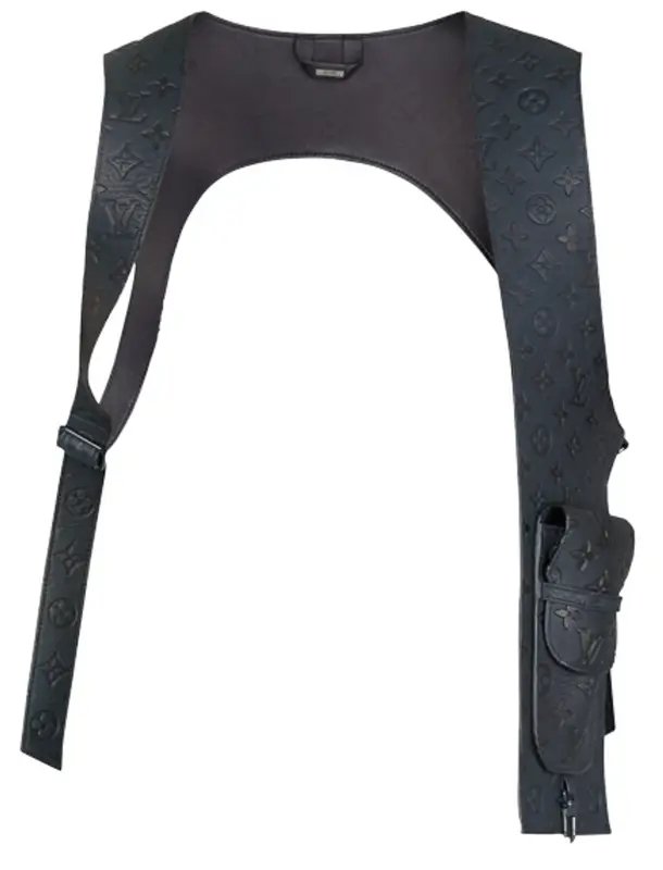 Louis Vuitton Monogram Embossed Mid Layer Grey - La Familia Street Culture - Louis Vuitton - Louis Vuitton Men’s Harness vest embossed with LV logos in a dark grey leather - 