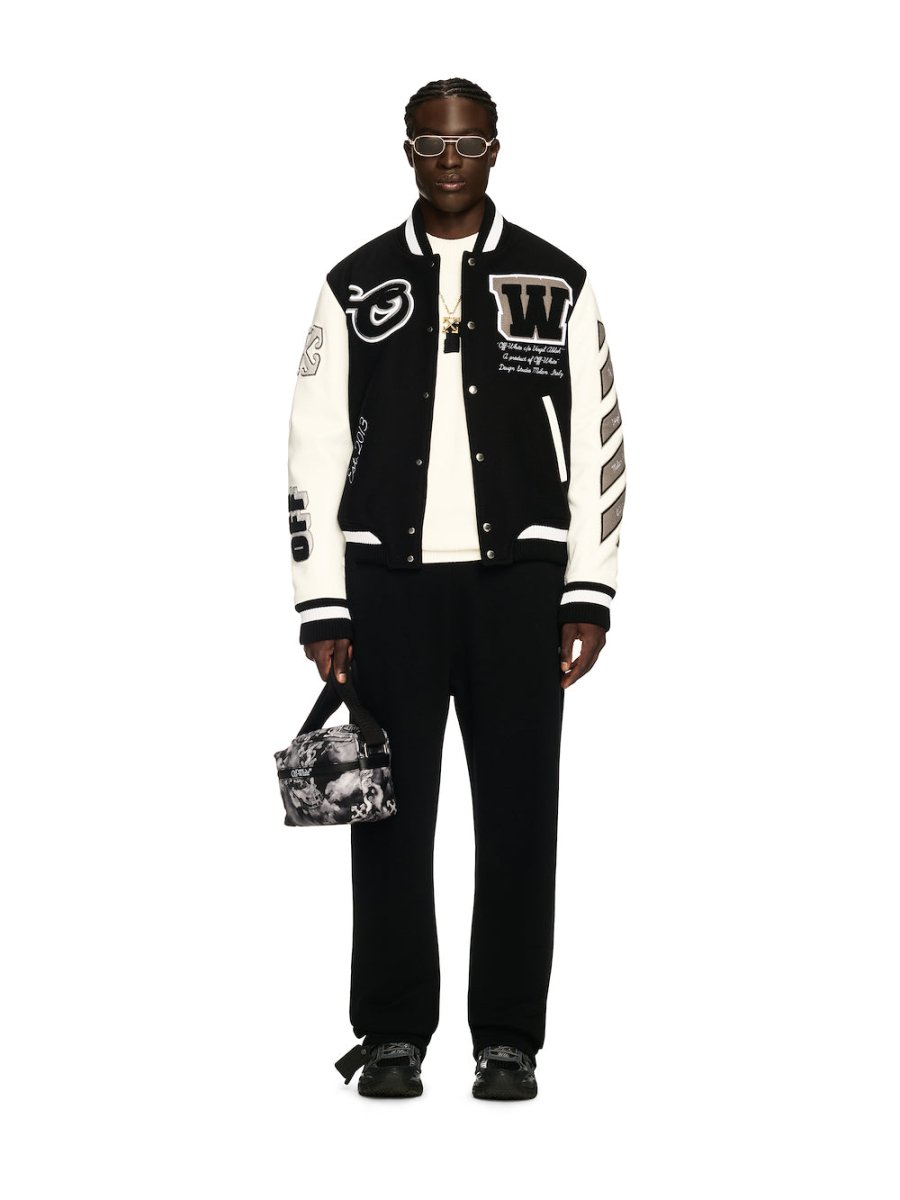 Off - White Leather/Wool Varsity Jacket - La Familia Street Culture - Off - White