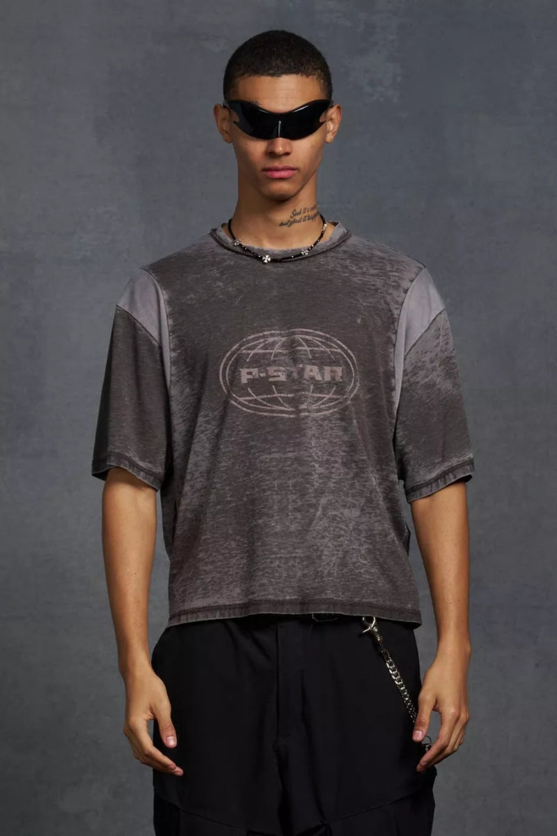 P - Star Oversized Boxy Soft Touch Burnout T-Shirt Brown - La Familia Street Culture - P Star - P - Star Oversized Boxy Soft Touch Burnout T-Shirt Brown - 
