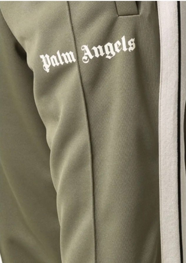 Palm Angels Military Green Polyester Classic Track Pants 465 - La Familia Street Culture - PALM ANGELS - Palm Angels Military Green Polyester Classic Track Pants 465 - La Familia Street Culture - Apparel - Designer - High - end fashion