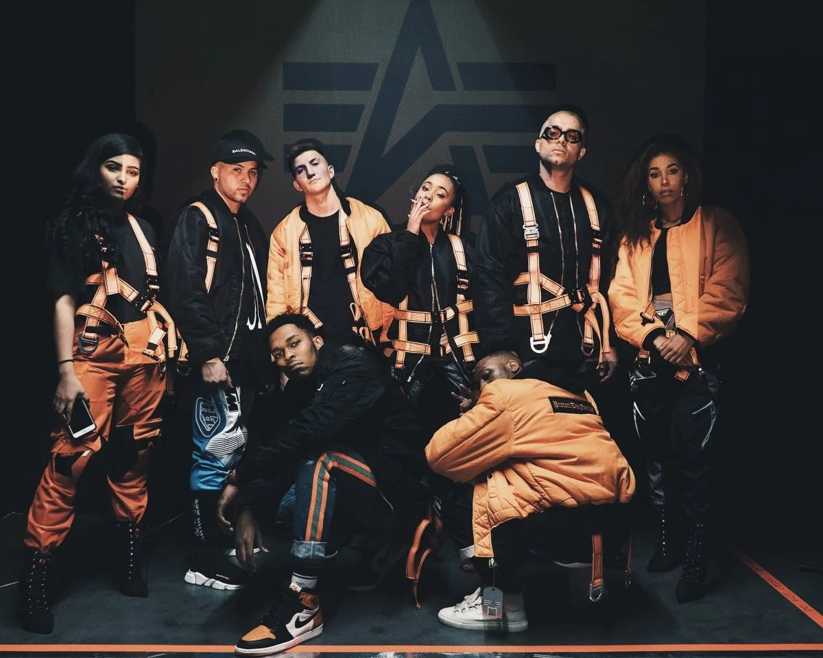Protect The Family x Alpha Industries bomber jackets with custom harnesses, debut night, July 2017