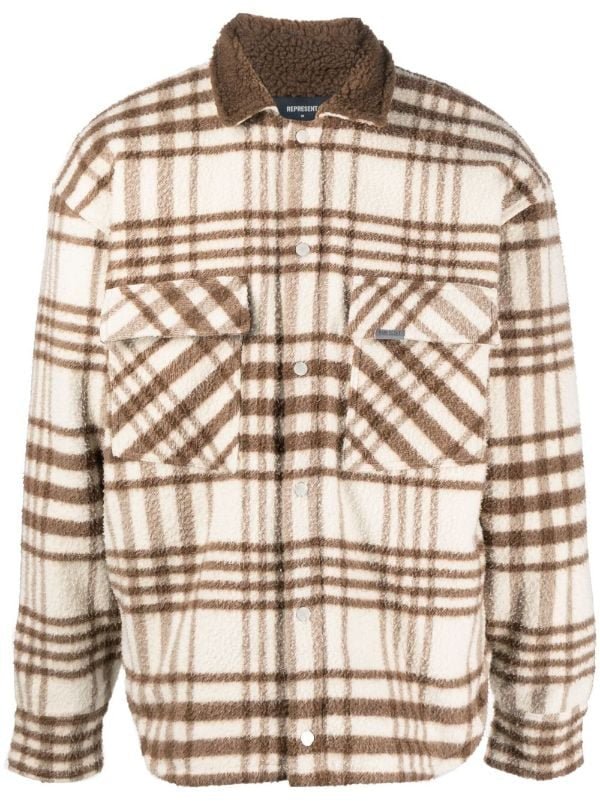Represent check - pattern collared overshirt beige/camel brown - La Familia Street Culture - Represent - Represent check - pattern collared overshirt beige/camel brown - 