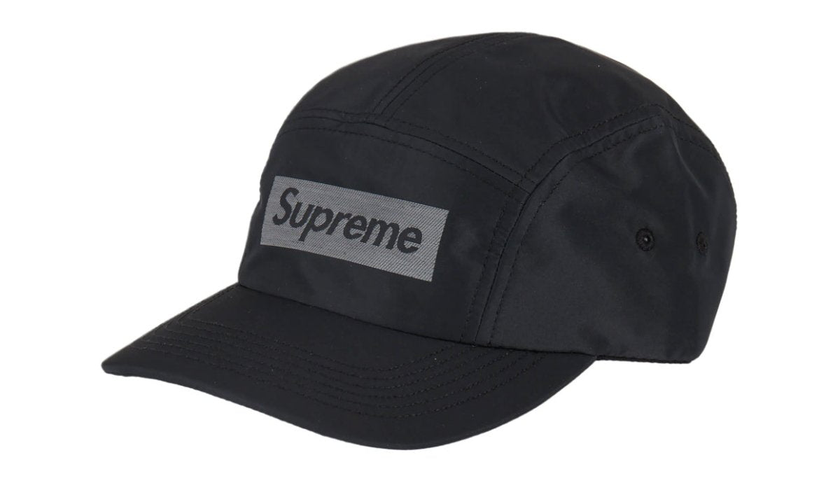 Supreme Reflective Jacquard Logo Camp Cap FW22 Black - La Familia Street Culture - SUPREME - Supreme Reflective Jacquard Logo Camp Cap FW22 Black - La Familia Street Culture - Supreme Reflective Jacquard Logo Camp Cap FW22 Black - 